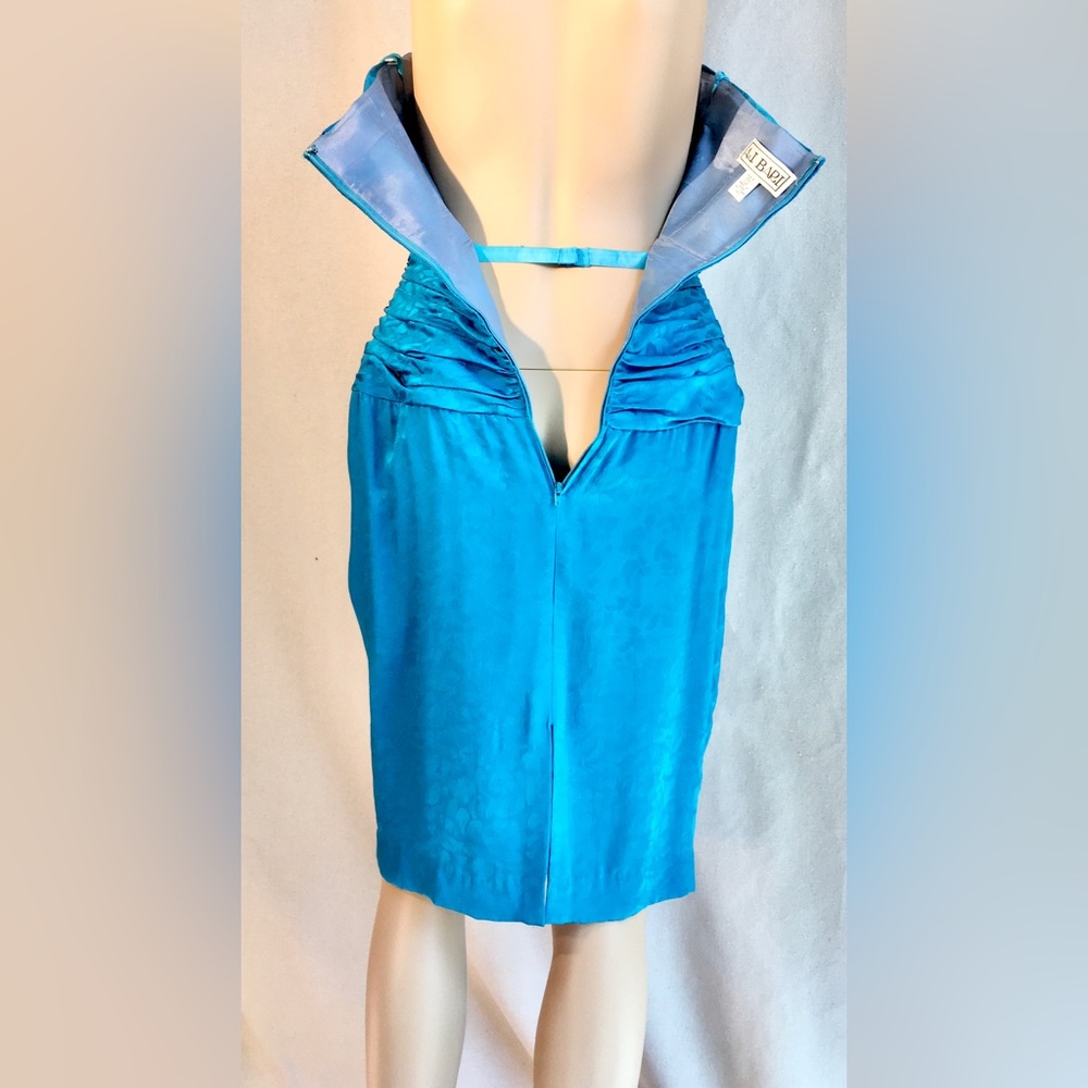 AJ BARI Vintage Blue Strapless mini cocktail dress Ruching Draping Quiet Luxury - Picture 10 of 14
